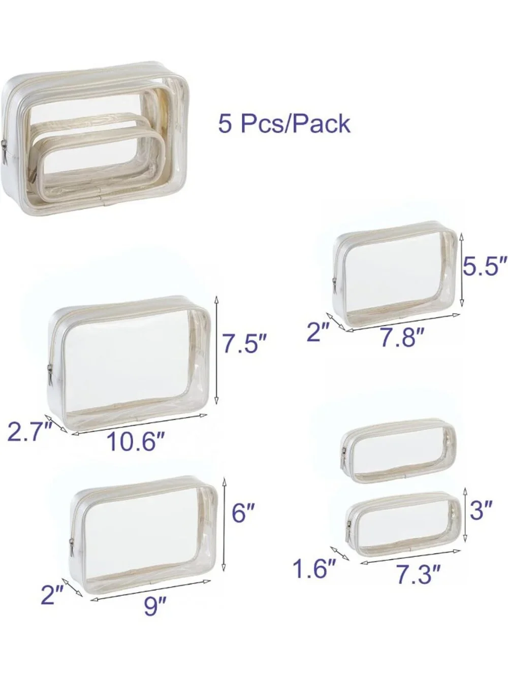 TSA Approved 5-Piece Clear Diaper Bag Organizer Set - Waterproof Travel Pouches